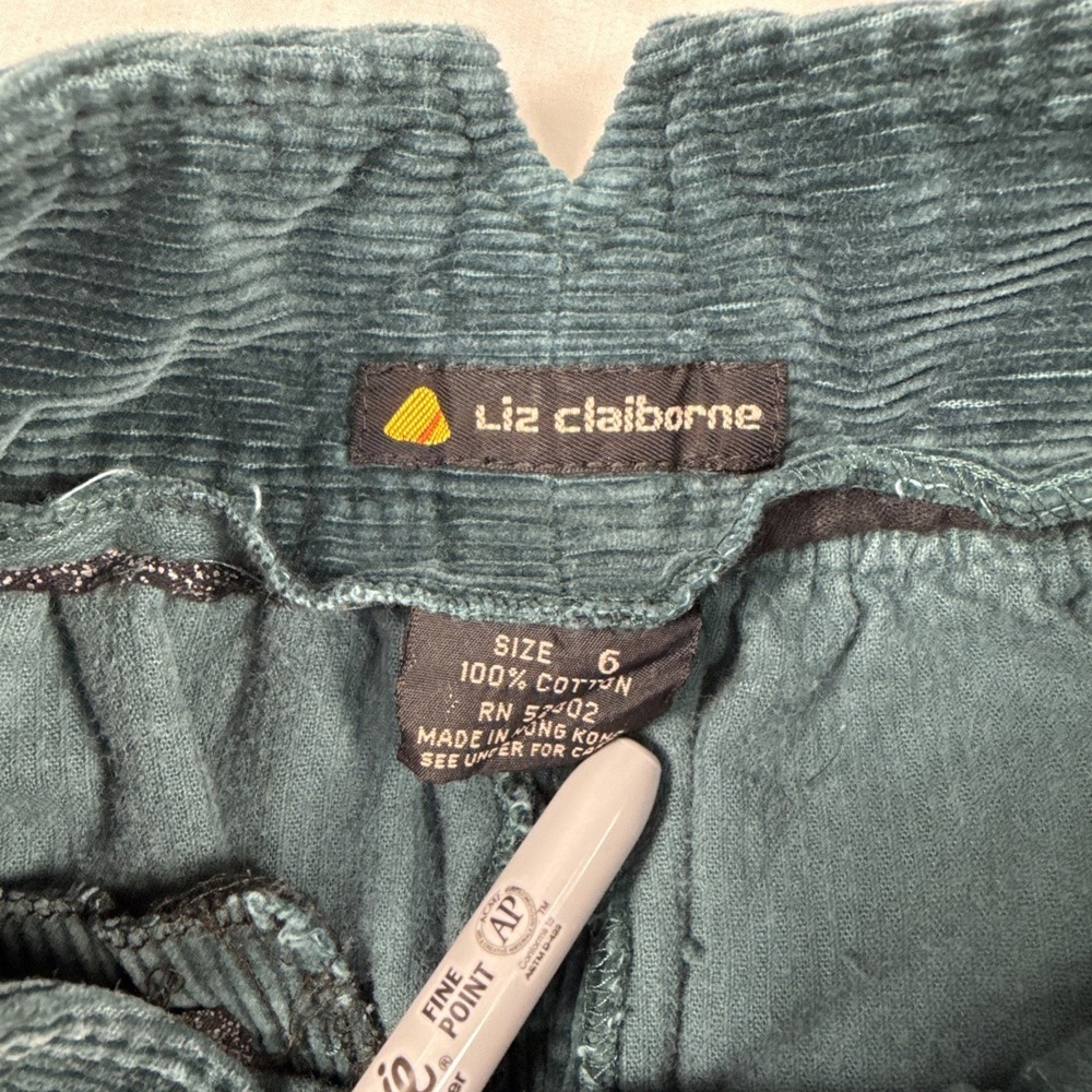 Vintage Liz Claiborne Corduroy Front Button Midi A Line Skirt Size 6 Green - Picture 5 of 7